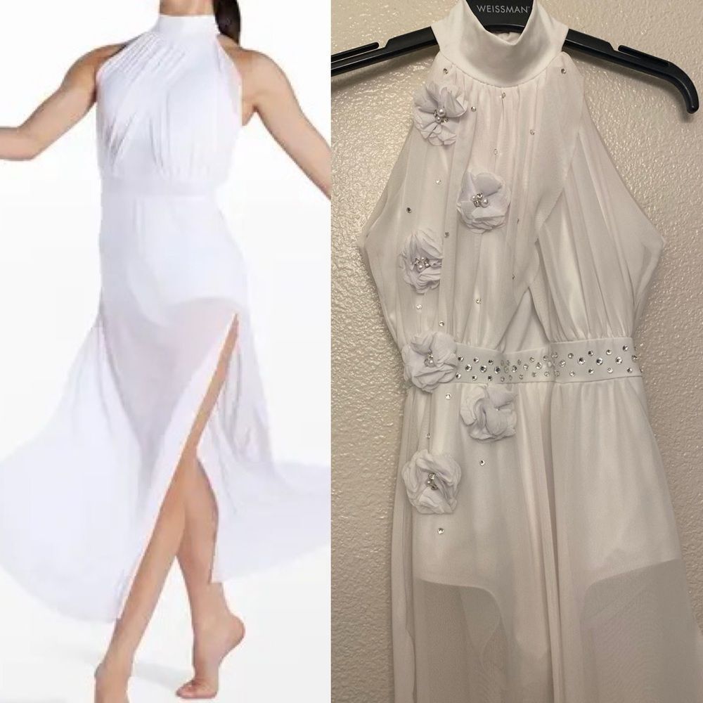 WEISSMAN solo custom Dance lyrical costume maxi dress white 15431 MC med child